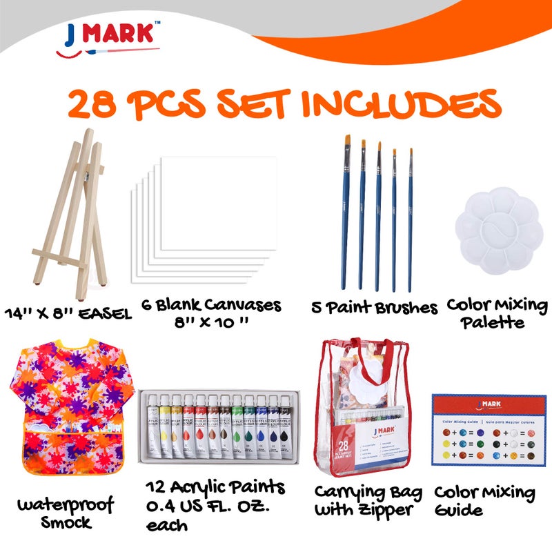 J MARK Kids Paint Set â€“ Acrylic Kids Painting Kit â€“ Storage Bag, Paints, Easel, Canvas, Brushes - Image 2
